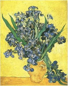 Still Life: Vase with Irises Against a Yellow Background